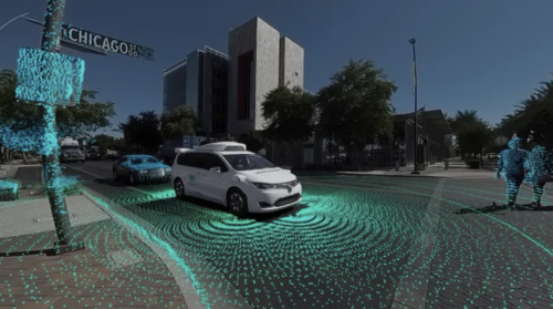 Automous Vehicle driving with visual enhancements to illustrate